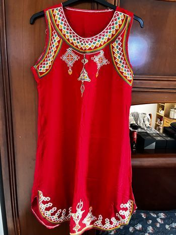 Robe kabyle mi longue, brodé pour femme, tissu coton