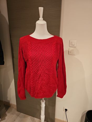 pull rouge Tommy Hilfiger maille torsadée femme M