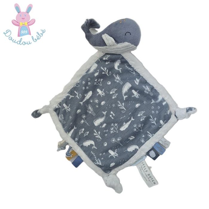 Doudou plat Baleine gris blanc Little Dutch