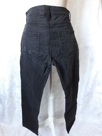 Faby27800 Pantalon femme "Jennyfer" Jean noir, fermeture éclair et 1 bouton, passants pour ceinture