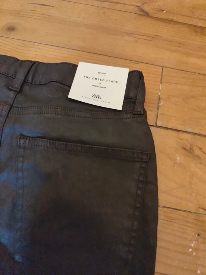 Jean flare Zara marron foncé enduit 5 poches 34 neuf - photo numéro 7