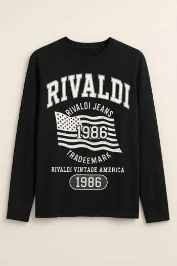 T-shirt à manches longues homme - Taille S / 36 - Rivaldi - Noir flocage vintage