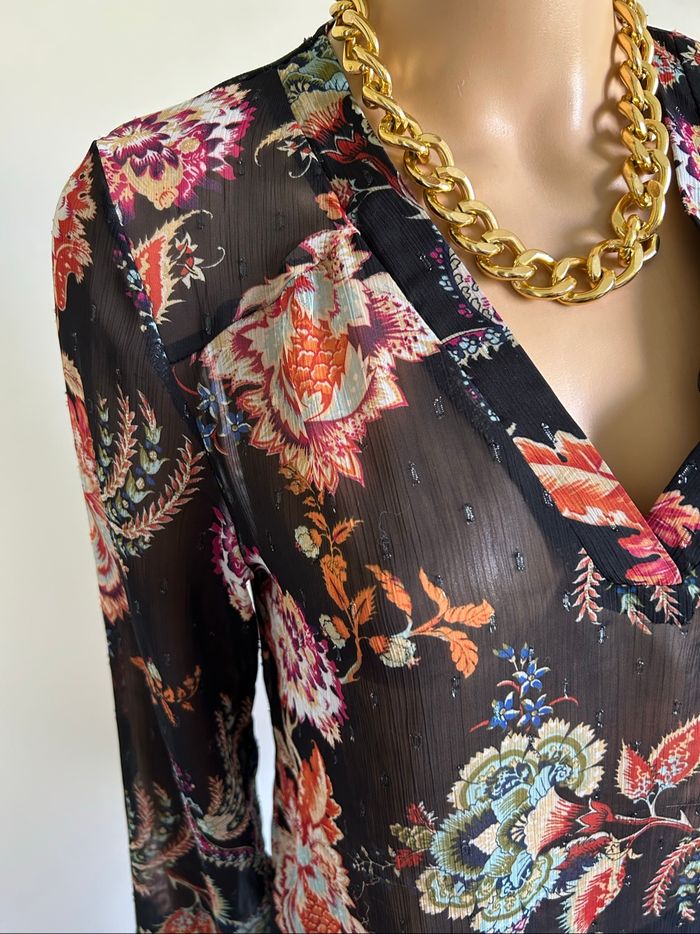 Blouse imprimée transparente à manches longues Morgan taille 34 excellent état - photo numéro 4