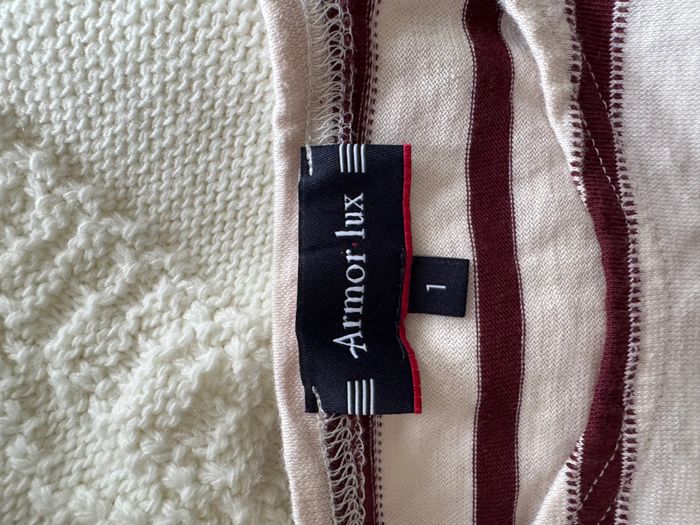 Blouse manches longues Armor Lux crème avec rayures bordeaux - photo numéro 5