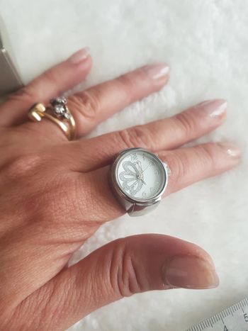 Montre bague acier argent et papillon