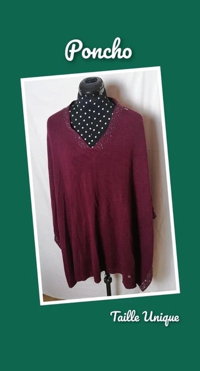 Poncho / cape / pull léger bordeaux strass Neuf