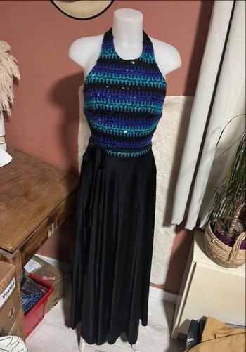 robe longue dos nu sequins violet & bleu taille m