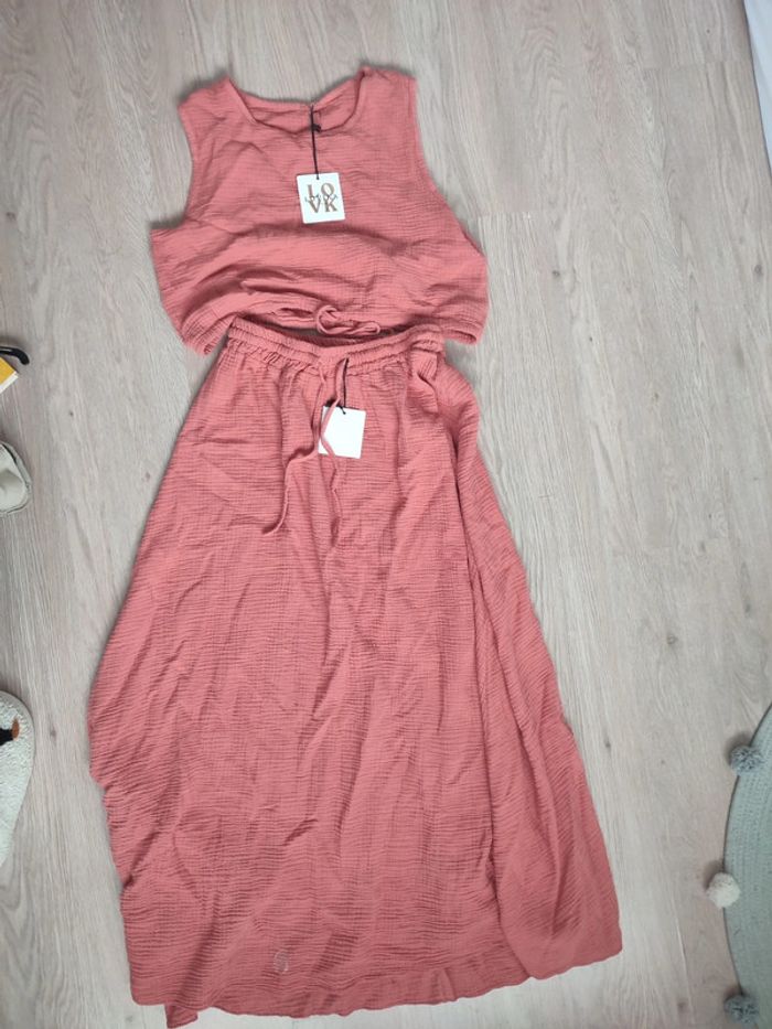 Ensemble top et jupe gaze de coton