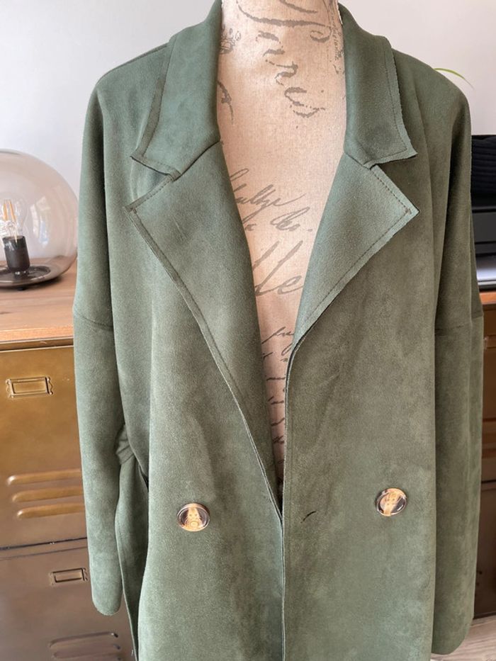 Trench long kaki suédine - photo numéro 2