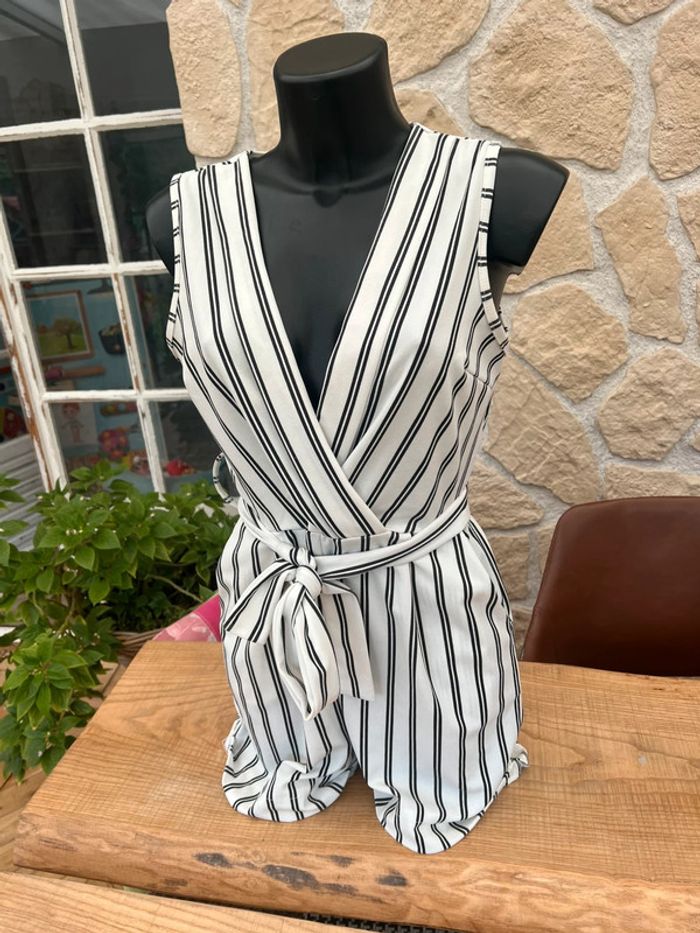 Combinaison short été Combi à rayures femme blanche noire M 38