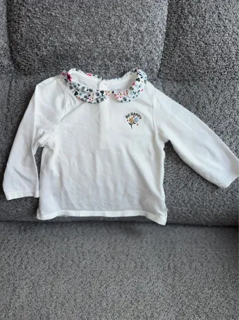 T shirt manches longues blanc col Claudine fleuri Obaïbi