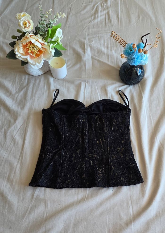 Morgan Bustier Dentelle Noir Doré Très Bon État 38 - photo numéro 2