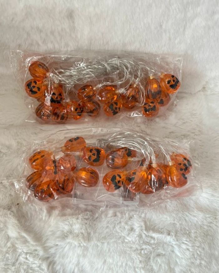 Lot 2 Guirlandes citrouilles lumineuses 2 mètres, Halloween lumineuses 20 LED extérieure et intérieu - photo numéro 2