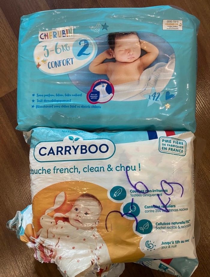 Lot 58 couches taille 2 (3-6kg) carryboo chérubin