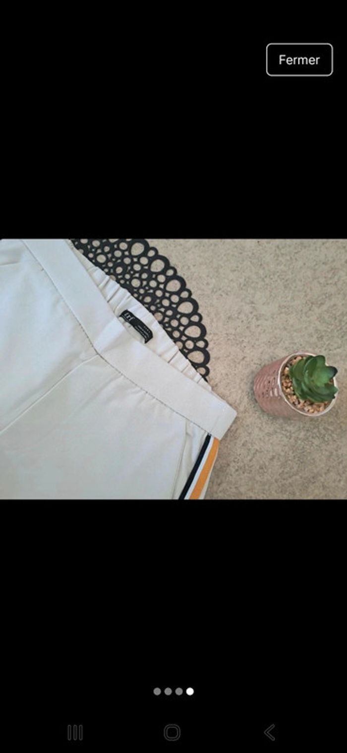Pantalon blanc Zara liseré noir et moutarde Taille M - photo numéro 3