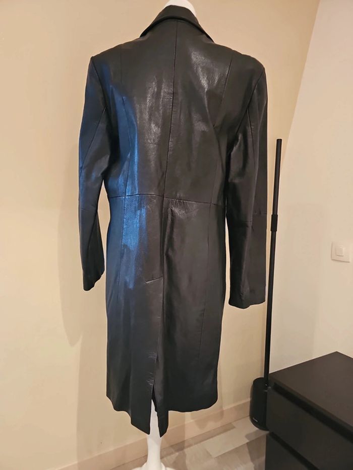 Veste longue en cuir véritable noire neuve 40 L femme - photo numéro 3