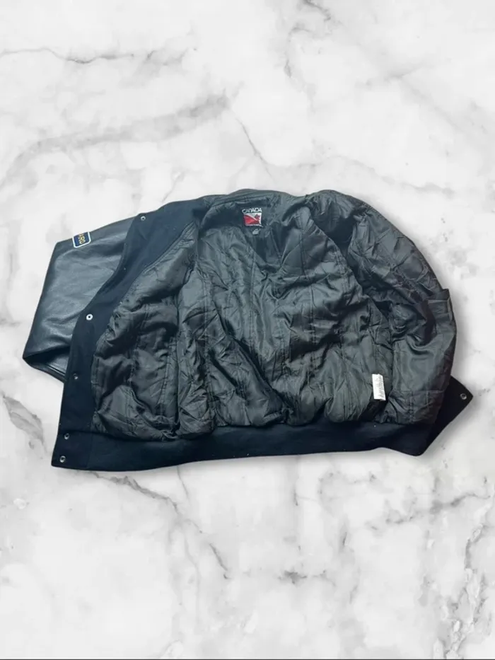 Veste Letterman Vintage Royals Canada Sportswear Noire Cuir et Laine Taille M - photo numéro 3