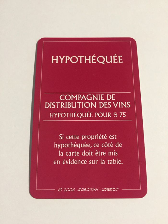 Carte compagnie de distribution des vins pièce jeu Monopoly le tour de Gaule d'Astérix Hasbro #A53 - photo numéro 2