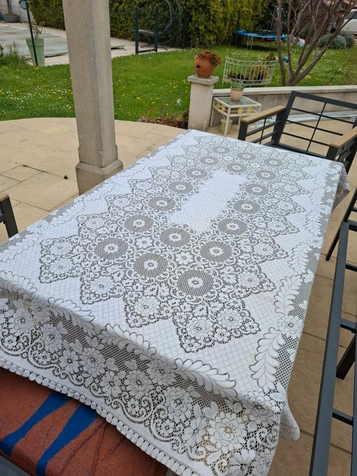 Nappe rectangulaire vintage blanc beige 120cm x 200cm - photo numéro 2