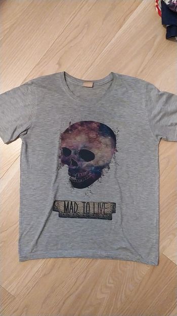 T shirt gris tête de mort mad to live