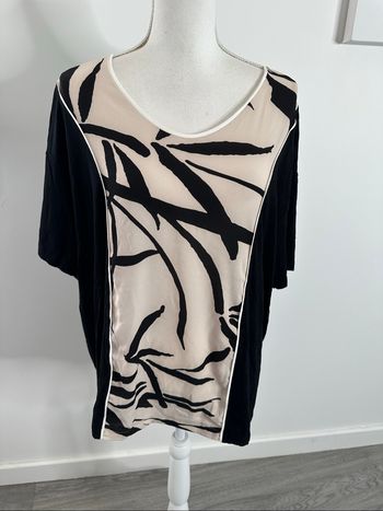 Blouse oversize bariolée beige crème et noire Un jour ailleurs UJA T5 44 XXL