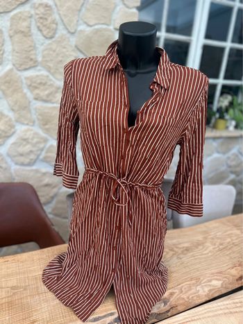 Robe only fluide légère casual style chemise marron à rayures taille M 38 femme été