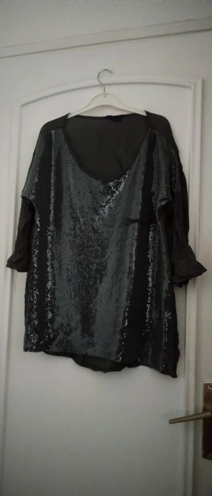 Haut bi matière soie et sequins  femme taille unique - photo numéro 2