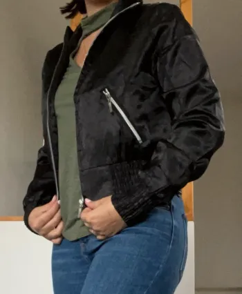 Blouson bomber noir satiné