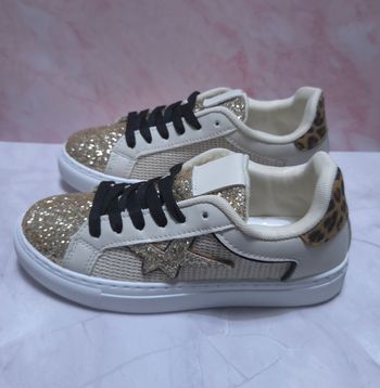 Baskets Femme Or & Léopard - Style Étoile Pailletée - Neuves Taille 36