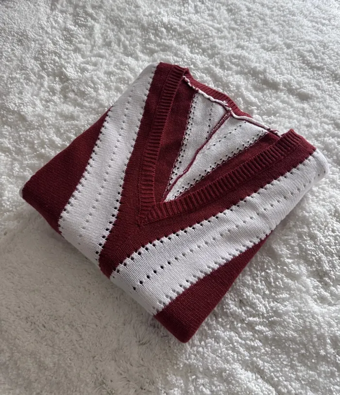 Pull rayé Marron et blanc – Taille XL – Style rétro chic - photo numéro 2