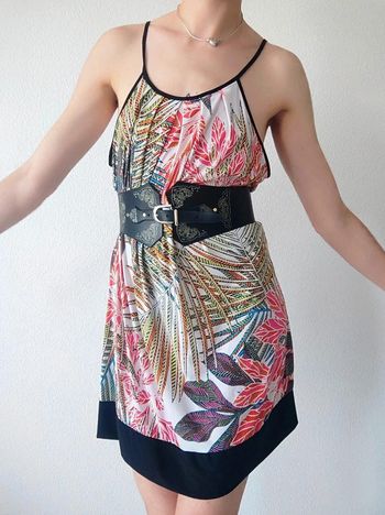 Robe midi été feuille exotique bretelle noir 🇨🇵  40/L à 42/XL