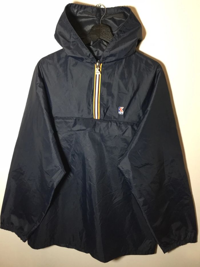 Coupe-vent 1/4zip à capuche pour homme Kway bleu marine fabriqué au Canada taille L 079