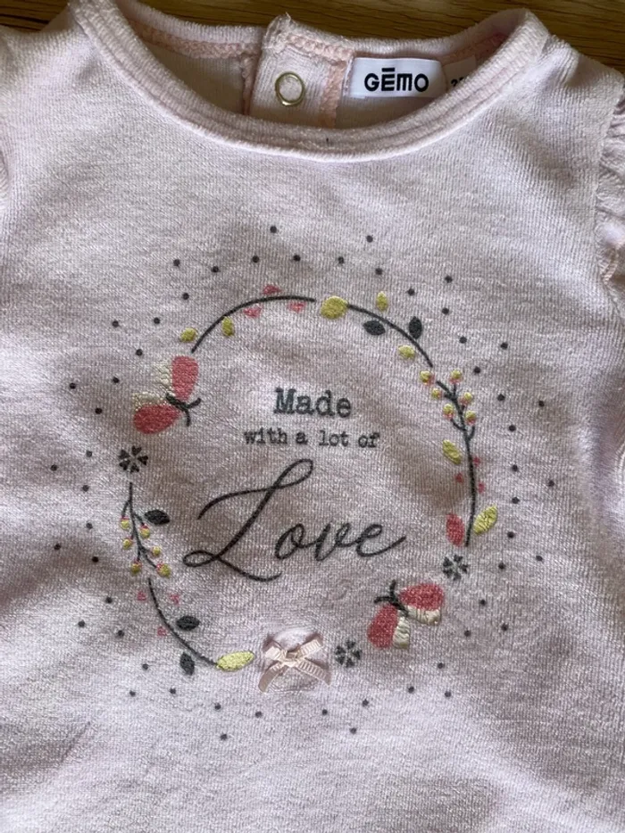 Pyjama rose clair velours hiver bébé fille 3 mois Gemo - photo numéro 2