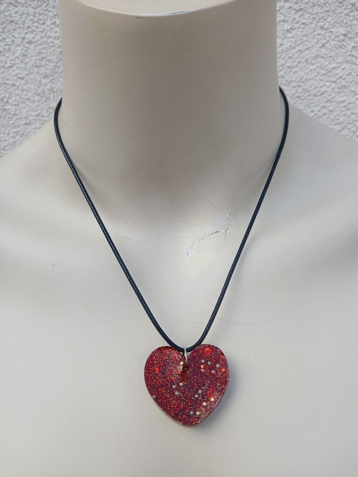 Collier coeur rouge paillettes - photo numéro 2