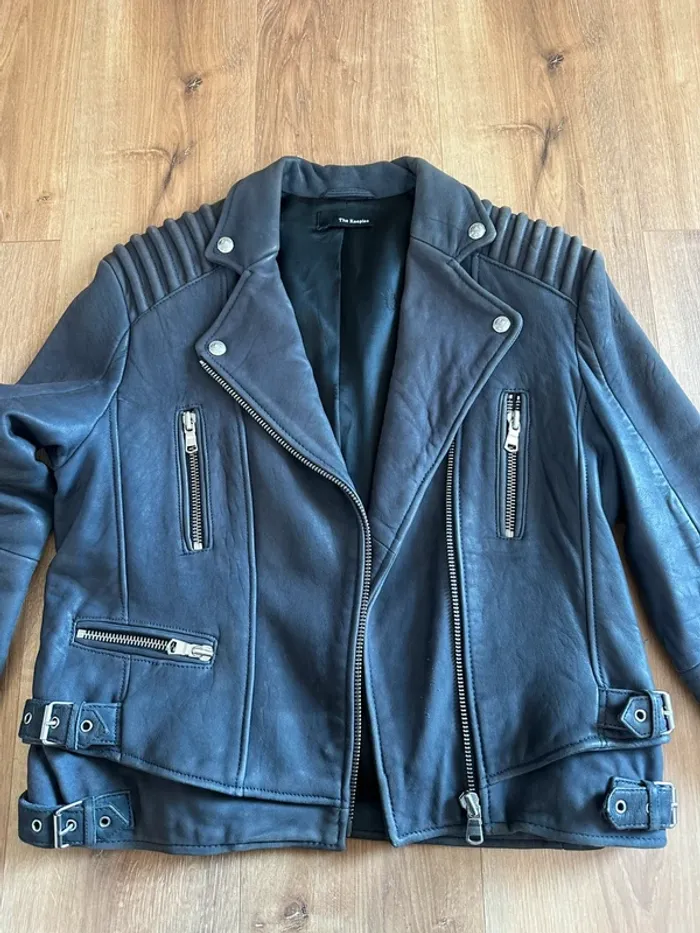 Perfecto The Kooples gris bleu taille 40 en daim - photo numéro 4