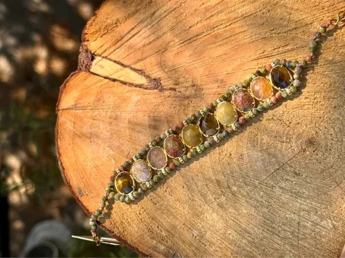 Bracelet manchette pierres véritables jade amazonite quartz jaspe habaha  Paris - photo numéro 4