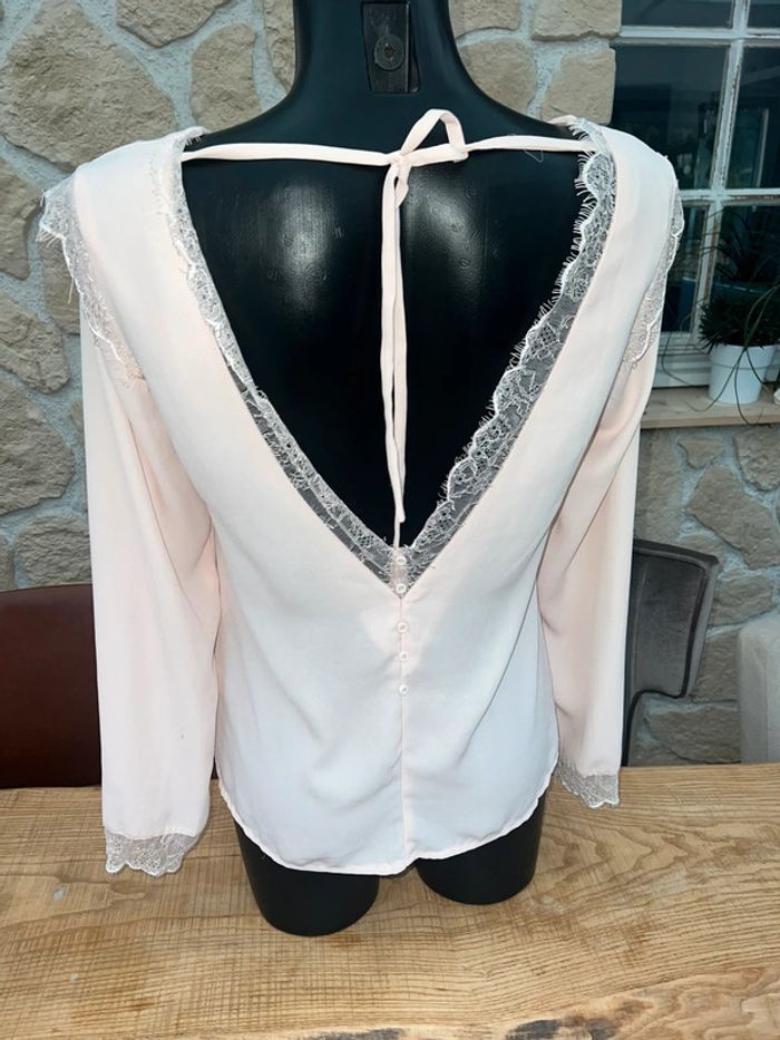 Blouse kilky taille 38 M été femme taille dos nu chemise voilage rose pale dentelle - photo numéro 6