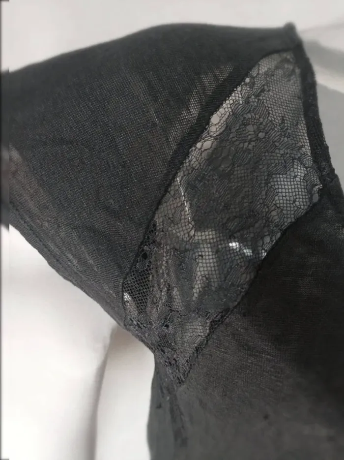 Tee-shirt Manches Courtes Naf Naf - Noir avec Détails Dentelle - Taille M - photo numéro 2