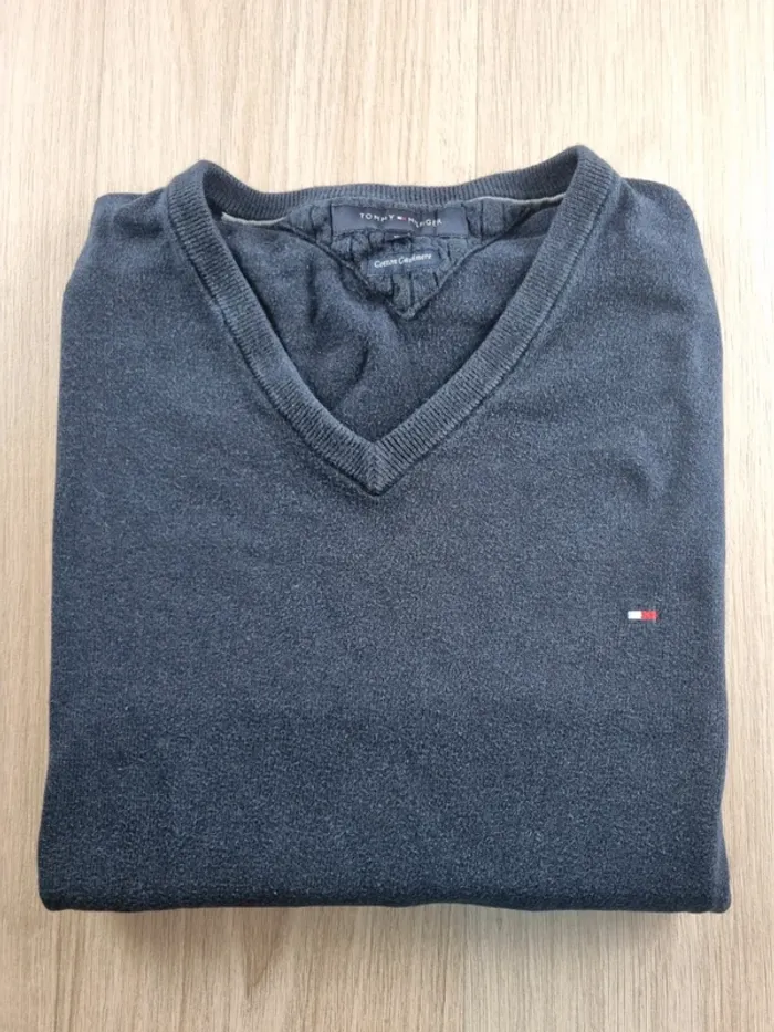 Pull a col V Cachemire bleue Tommy Hilfiger Homme Taille L