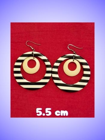 Boucles d'Oreilles Anneaux Noires et Blanches Plastique Bleu Turquoise