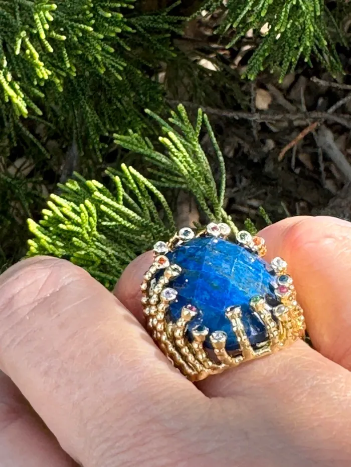 Grosse habaha Paris acier inoxydable or tige cristaux couleurs et pierre véritable lapi lazuli - photo numéro 6