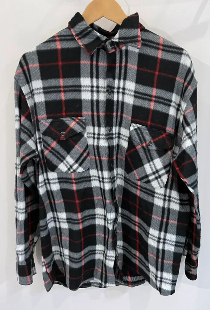 Lumberjack Flannel Plaid Polaire shirt chemise black white red Mens XL