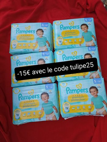 Lot de six paquets couches Pampers premium protection T5 taille 5