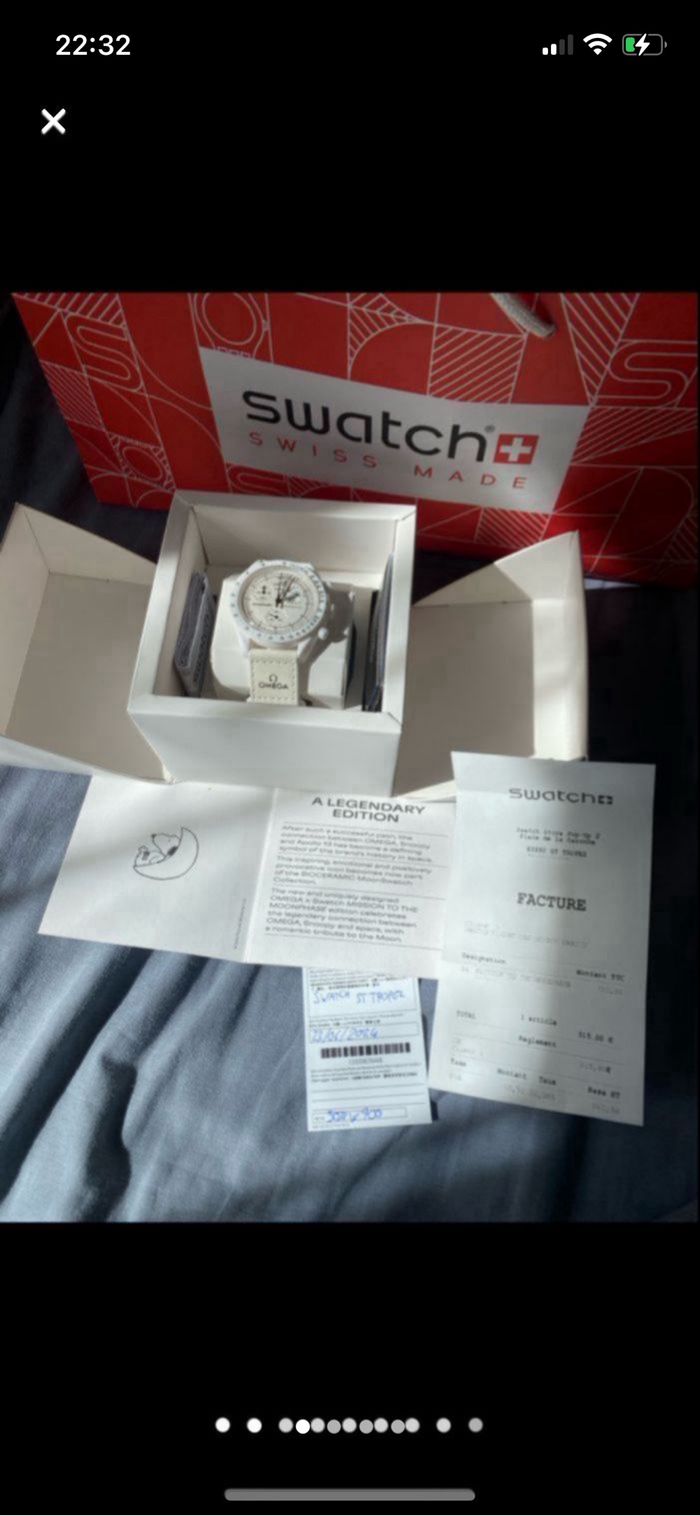 Omega X swatch moonswatch speedmaster mission to the moon phase snoopy edition, coloris white