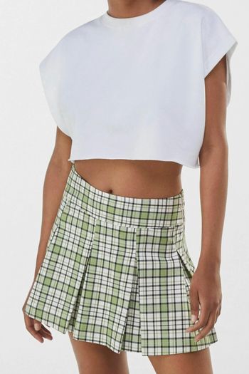 Jupe plissée courte à carreaux verte bershka taille xs