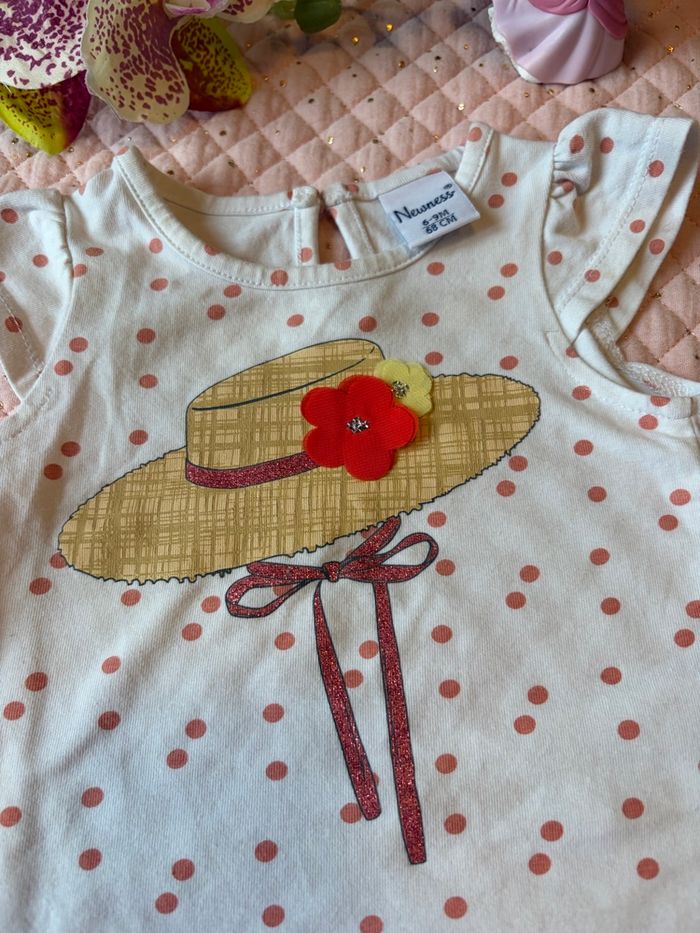 Joli T-shirt blanc à pois rose – Marque Newness - photo numéro 2