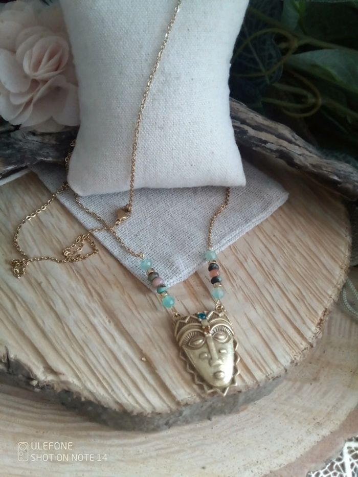 Collier masque Afrique et pierres naturelles semi précieuses - photo numéro 2