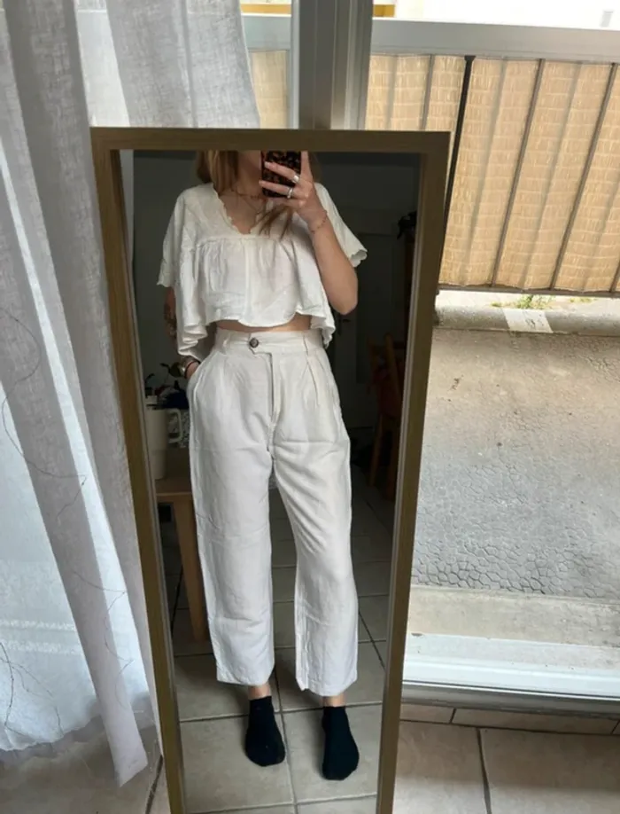 Pantalon en lin taille haute H&M - photo numéro 2
