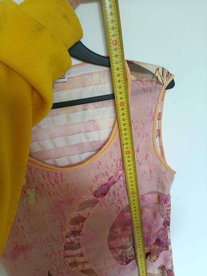 Unique Vintage Top texturé rose transparent à sequins dorés – Georges Franck - photo numéro 7