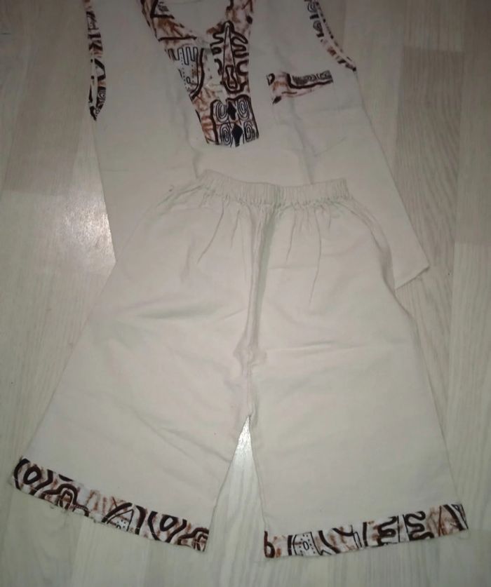 Tenue africaine crème et motifs marrons T. 18-24 mois - photo numéro 3